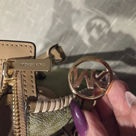 Michael Kors Green and Tan Mini Bag with Signature Monogram - Picture 8 of 9